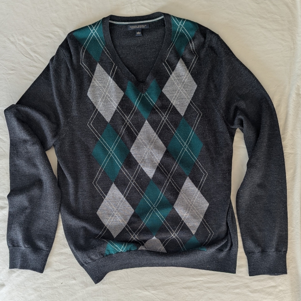 Men's Argyle Sweater in Gray and Green